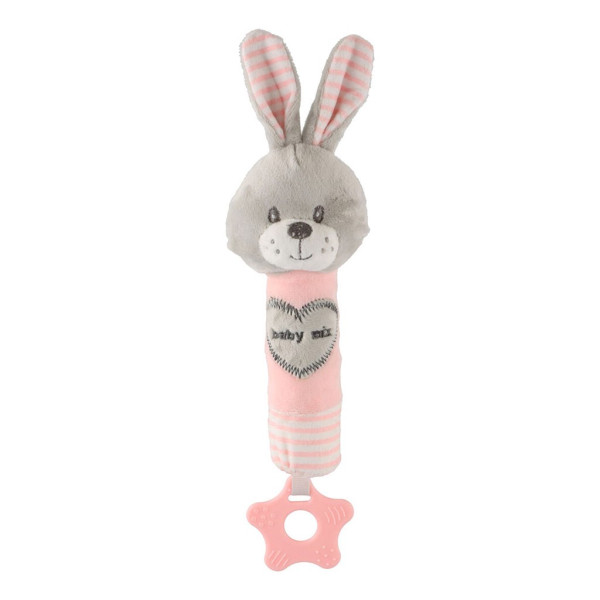 Levně Dětská pískací plyšová hračka s kousátkem Baby Mix králík růžový