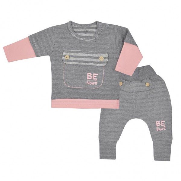 Kojenecké bavlněné tepláčky a tričko Koala BE BRAVE šedo-růžové 68 (4-6m)