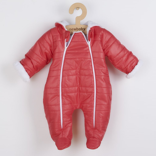 Zimní kojenecká kombinéza s kapucí a oušky New Baby Pumi red raspberry 56 (0-3m)